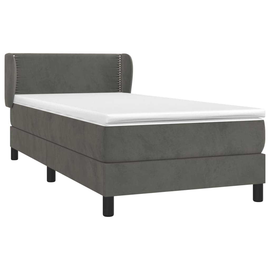 vidaXL Κρεβάτι Boxspring με Στρώμα Σκούρο Γκρι 100x200 εκ. Βελούδινο