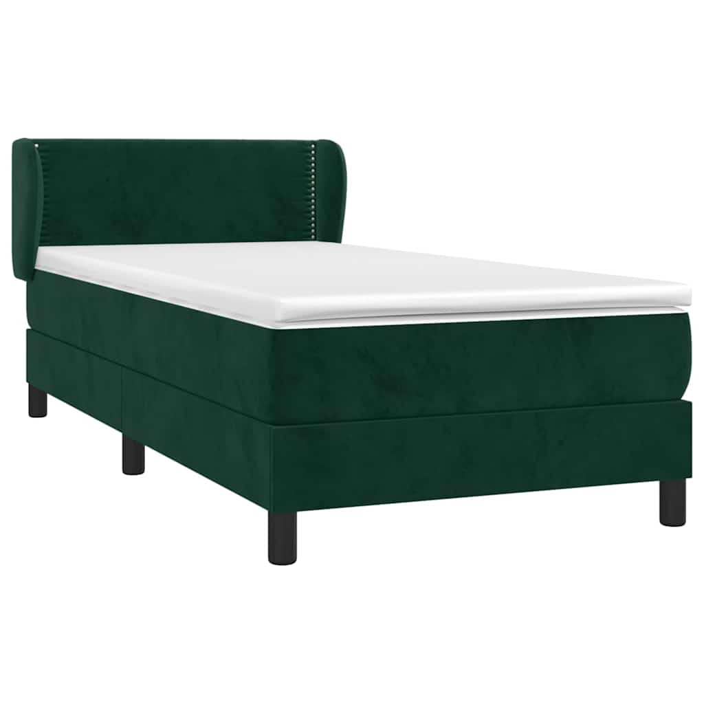 vidaXL Κρεβάτι Boxspring με Στρώμα Σκούρο Πράσινο 100x200εκ. Βελούδινο