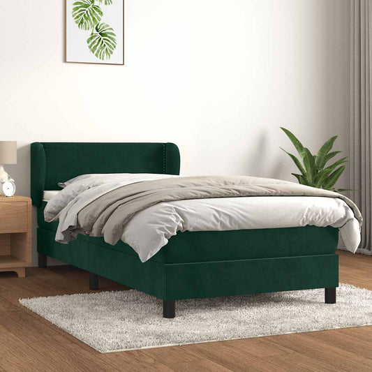 vidaXL Κρεβάτι Boxspring με Στρώμα Σκούρο Πράσινο 100x200εκ. Βελούδινο