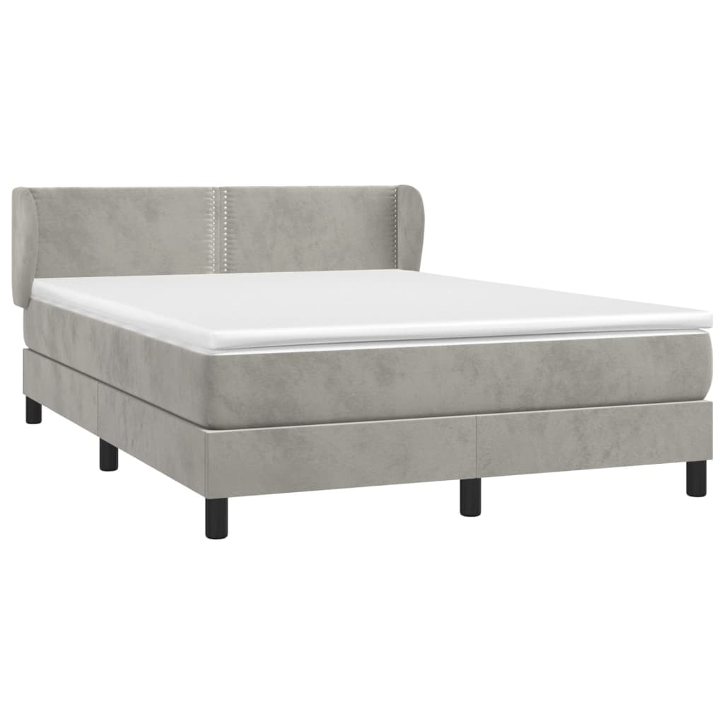 vidaXL Κρεβάτι Boxspring με Στρώμα Ανοιχτό Γκρι 140x190 εκ. Βελούδινο