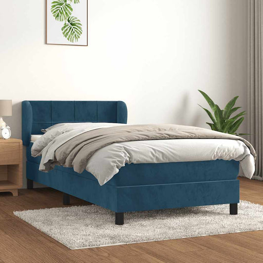 vidaXL Κρεβάτι Boxspring με Στρώμα Σκούρο Μπλε 80 x 200 εκ. Βελούδινο