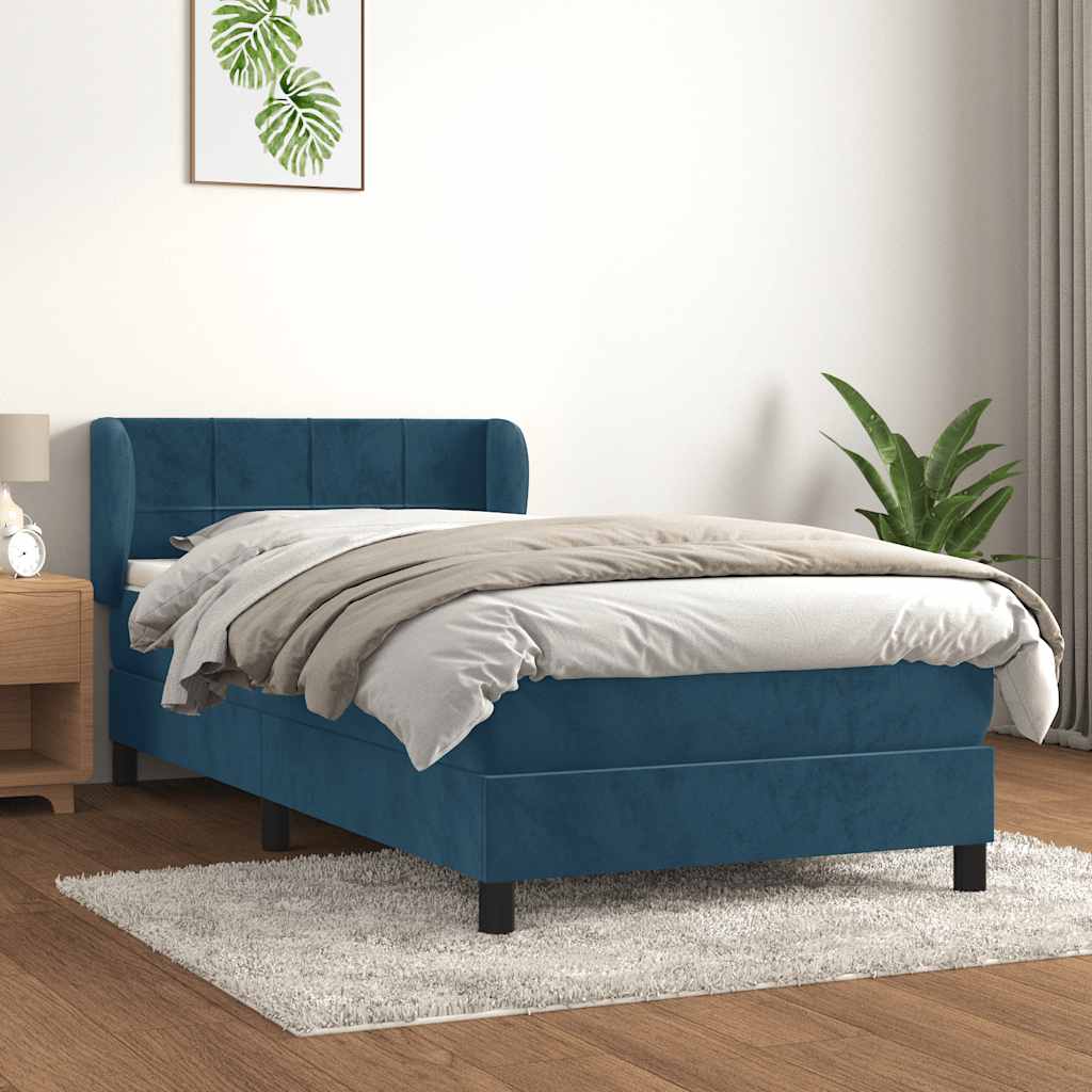 vidaXL Κρεβάτι Boxspring με Στρώμα Σκούρο Μπλε 90x190 εκ. Βελούδινο