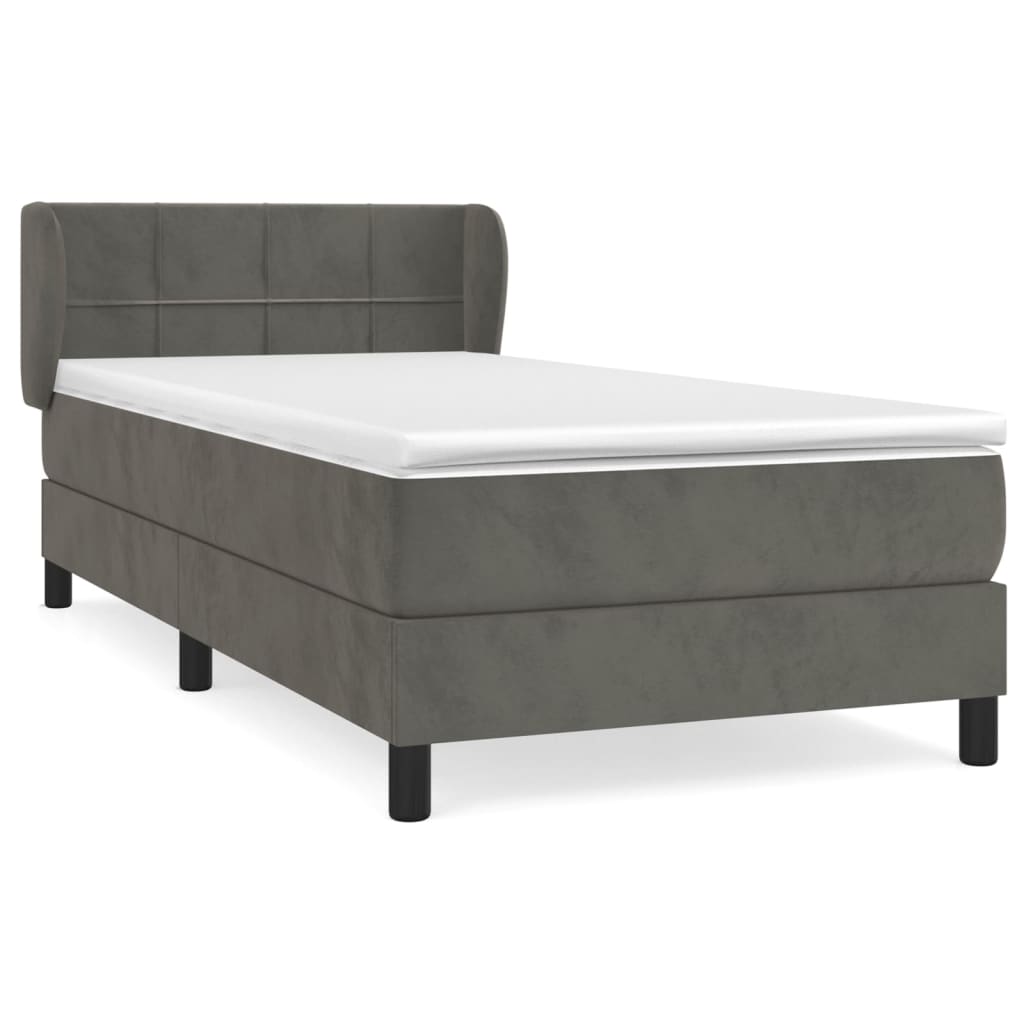 vidaXL Κρεβάτι Boxspring με Στρώμα Σκούρο Γκρι 90x200 εκ. Βελούδινο