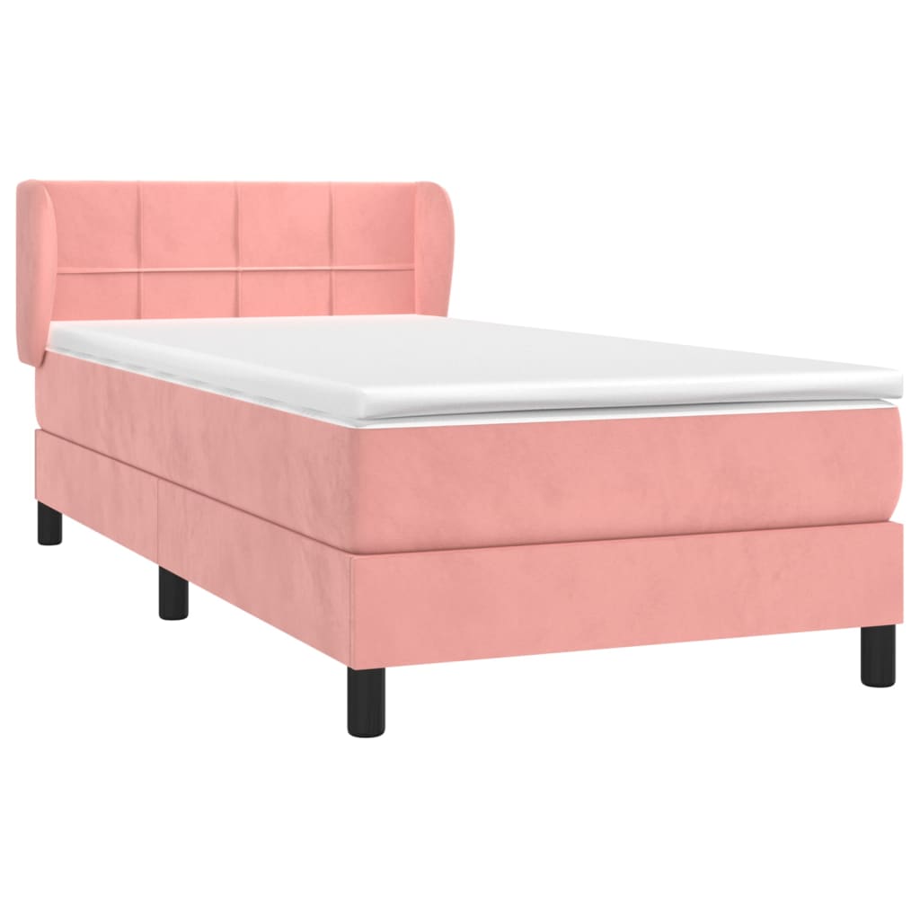 vidaXL Κρεβάτι Boxspring με Στρώμα Ροζ 90x200 εκ. Βελούδινο