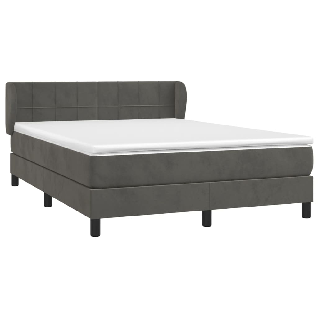 vidaXL Κρεβάτι Boxspring με Στρώμα Σκούρο Γκρι 140x190 εκ. Βελούδινο