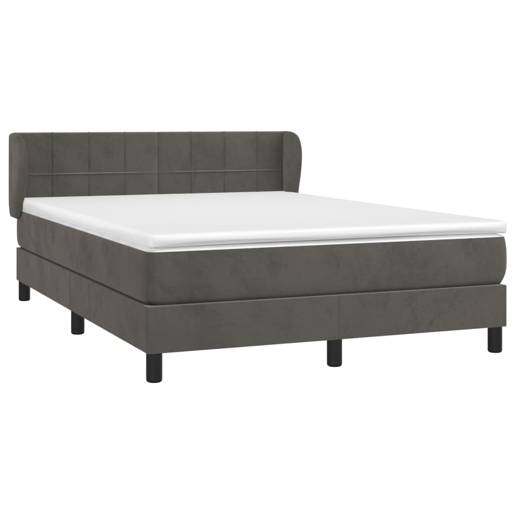 vidaXL Κρεβάτι Boxspring με Στρώμα Σκούρο Γκρι 140x200 εκ. Βελούδινο