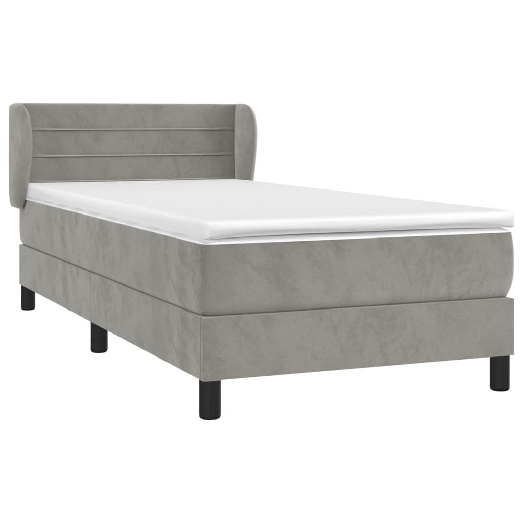 vidaXL Κρεβάτι Boxspring με Στρώμα Ανοιχτό Γκρι 90x190 εκ. Βελούδινο