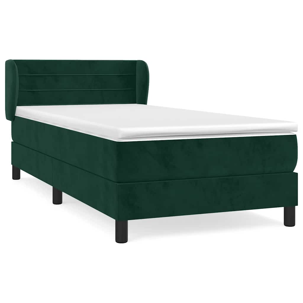 vidaXL Κρεβάτι Boxspring με Στρώμα Σκούρο Πράσινο 90x190 εκ. Βελούδινο