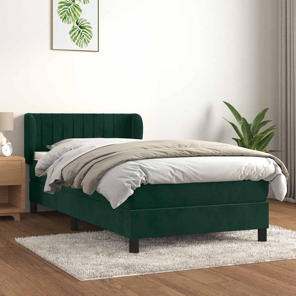 vidaXL Κρεβάτι Boxspring με Στρώμα Σκούρο Πράσινο 80x200 εκ. Βελούδινο