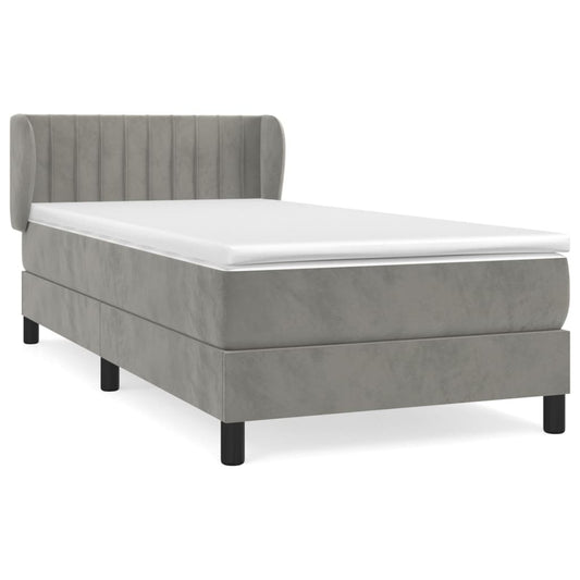 vidaXL Κρεβάτι Boxspring με Στρώμα Ανοιχτό Γκρι 90x190 εκ. Βελούδινο