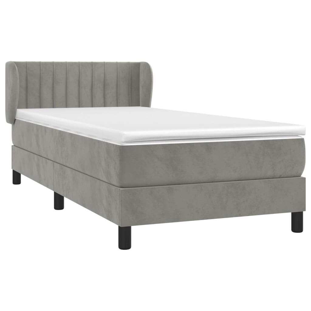 vidaXL Κρεβάτι Boxspring με Στρώμα Ανοιχτό Γκρι 90x190 εκ. Βελούδινο