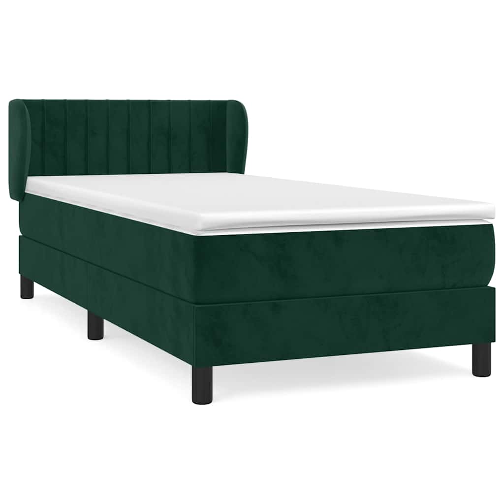 vidaXL Κρεβάτι Boxspring με Στρώμα Σκούρο Πράσινο 90x200 εκ. Βελούδινο