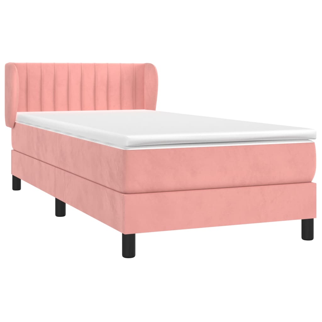 vidaXL Κρεβάτι Boxspring με Στρώμα Ροζ 90x200 εκ. Βελούδινο