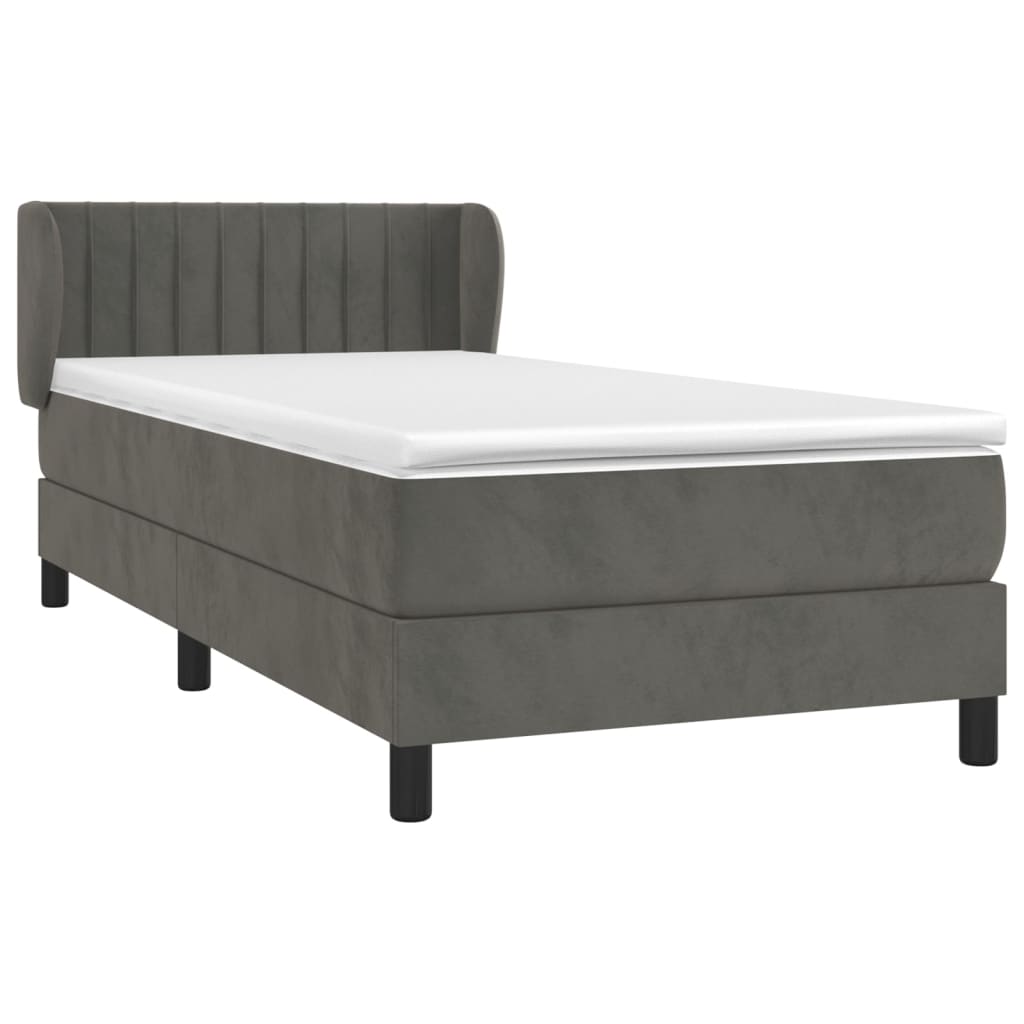 vidaXL Κρεβάτι Boxspring με Στρώμα Σκούρο Γκρι 100x200 εκ. Βελούδινο
