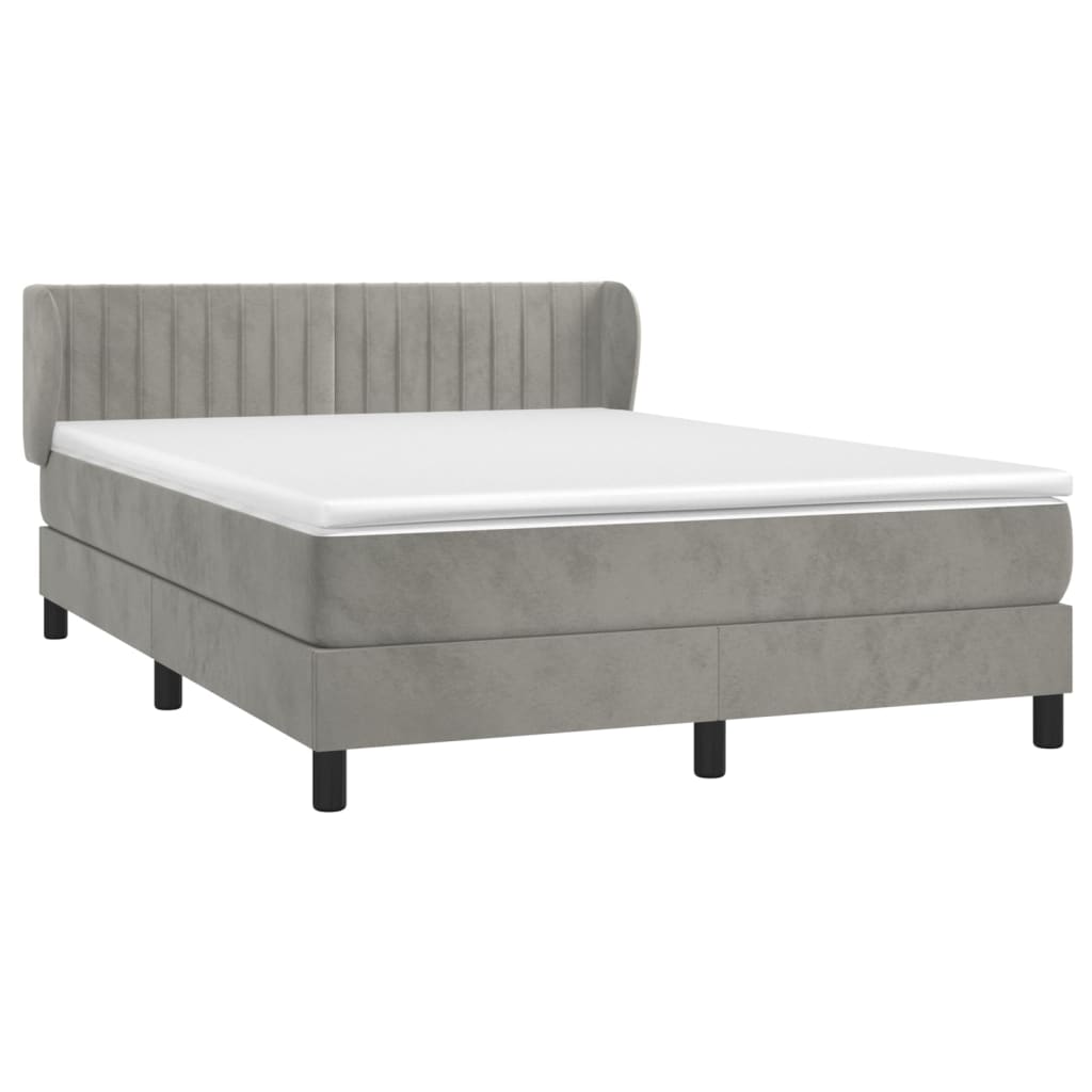 vidaXL Κρεβάτι Boxspring με Στρώμα Ανοιχτό Γκρι 140x190 εκ. Βελούδινο