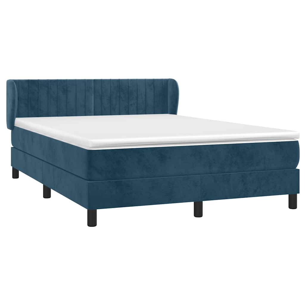 vidaXL Κρεβάτι Boxspring με Στρώμα Σκούρο Μπλε 140x200 εκ. Βελούδινο