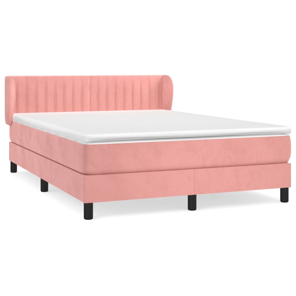 vidaXL Κρεβάτι Boxspring με Στρώμα Ροζ 140x200 εκ. Βελούδινο