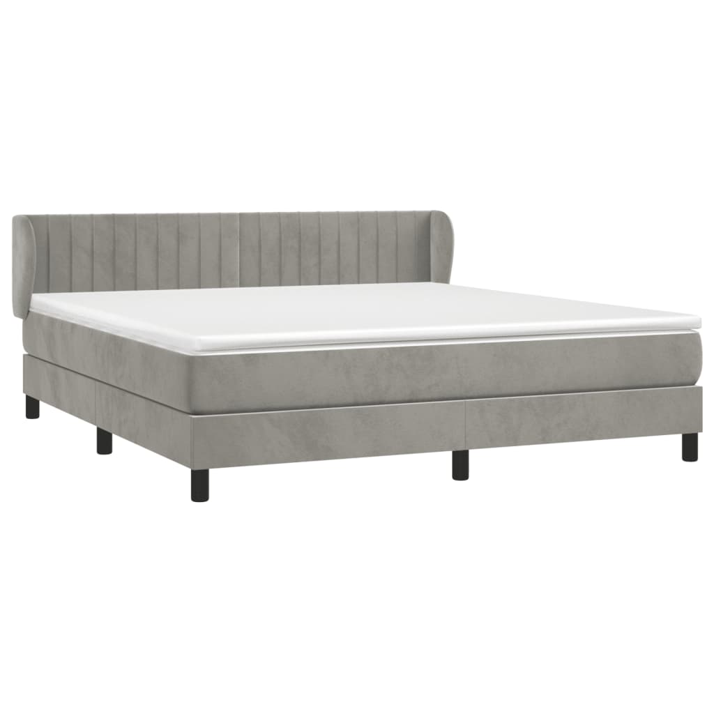 vidaXL Κρεβάτι Boxspring με Στρώμα Ανοιχτό Γκρι 180x200 εκ. Βελούδινο