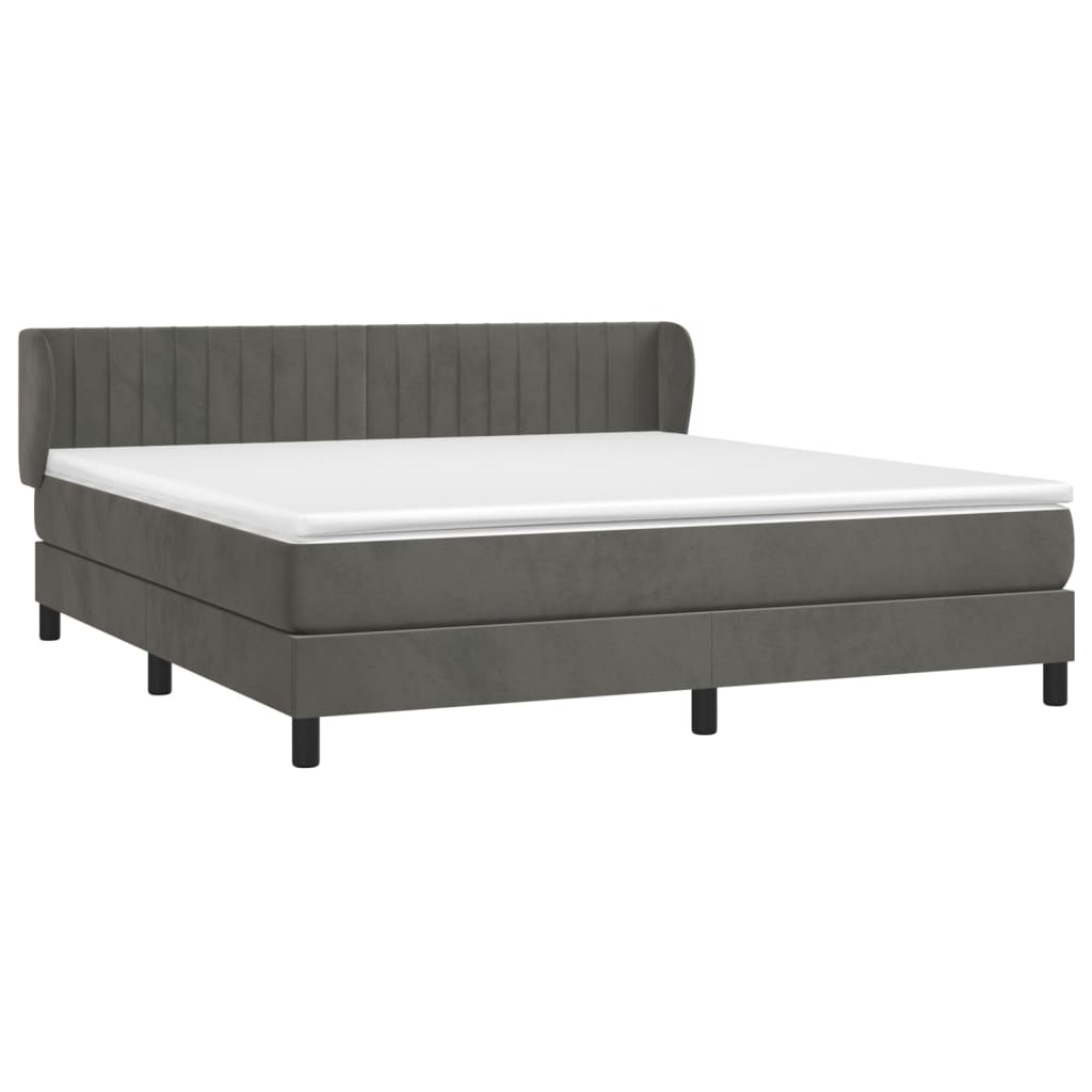 vidaXL Κρεβάτι Boxspring με Στρώμα Σκούρο Γκρι 180x200 εκ. Βελούδινο