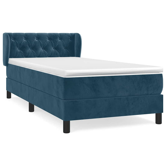 vidaXL Κρεβάτι Boxspring με Στρώμα Σκούρο Μπλε 200x200 εκ. Βελούδινο