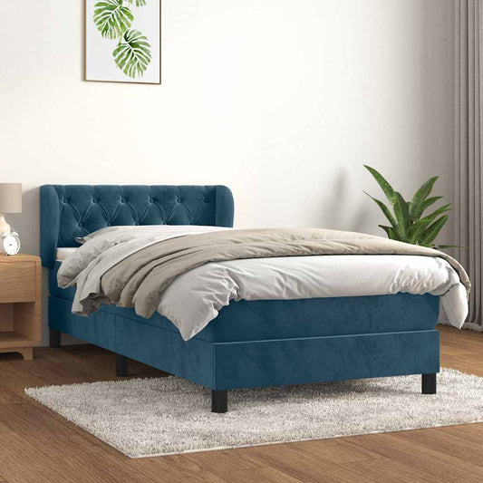 vidaXL Κρεβάτι Boxspring με Στρώμα Σκούρο Μπλε 200x200 εκ. Βελούδινο