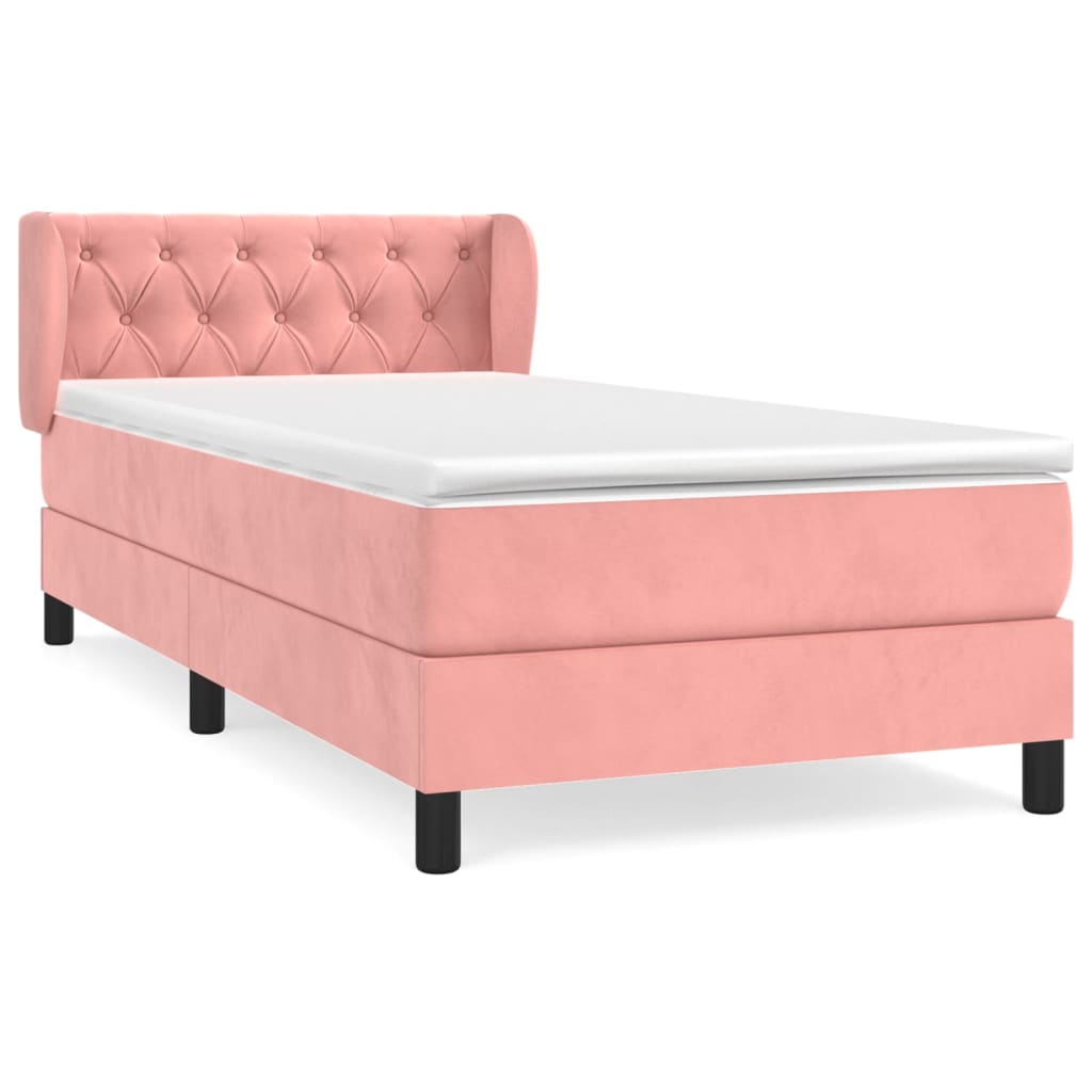 vidaXL Κρεβάτι Boxspring με Στρώμα Ροζ 80 x 200 εκ. Βελούδινο