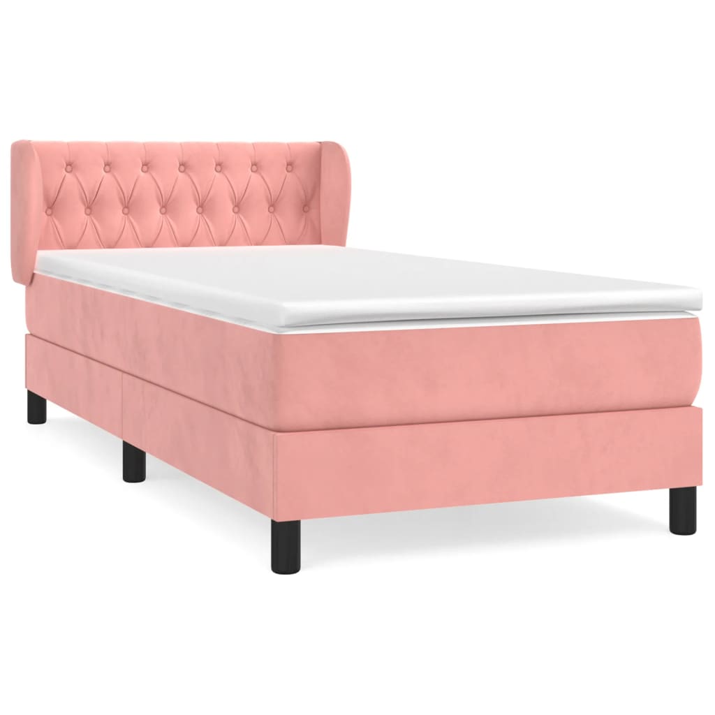 vidaXL Κρεβάτι Boxspring με Στρώμα Ροζ 90x190 εκ. Βελούδινο