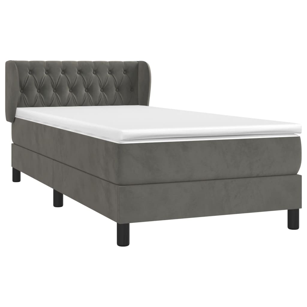 vidaXL Κρεβάτι Boxspring με Στρώμα Σκούρο Γκρι 90x200 εκ. Βελούδινο