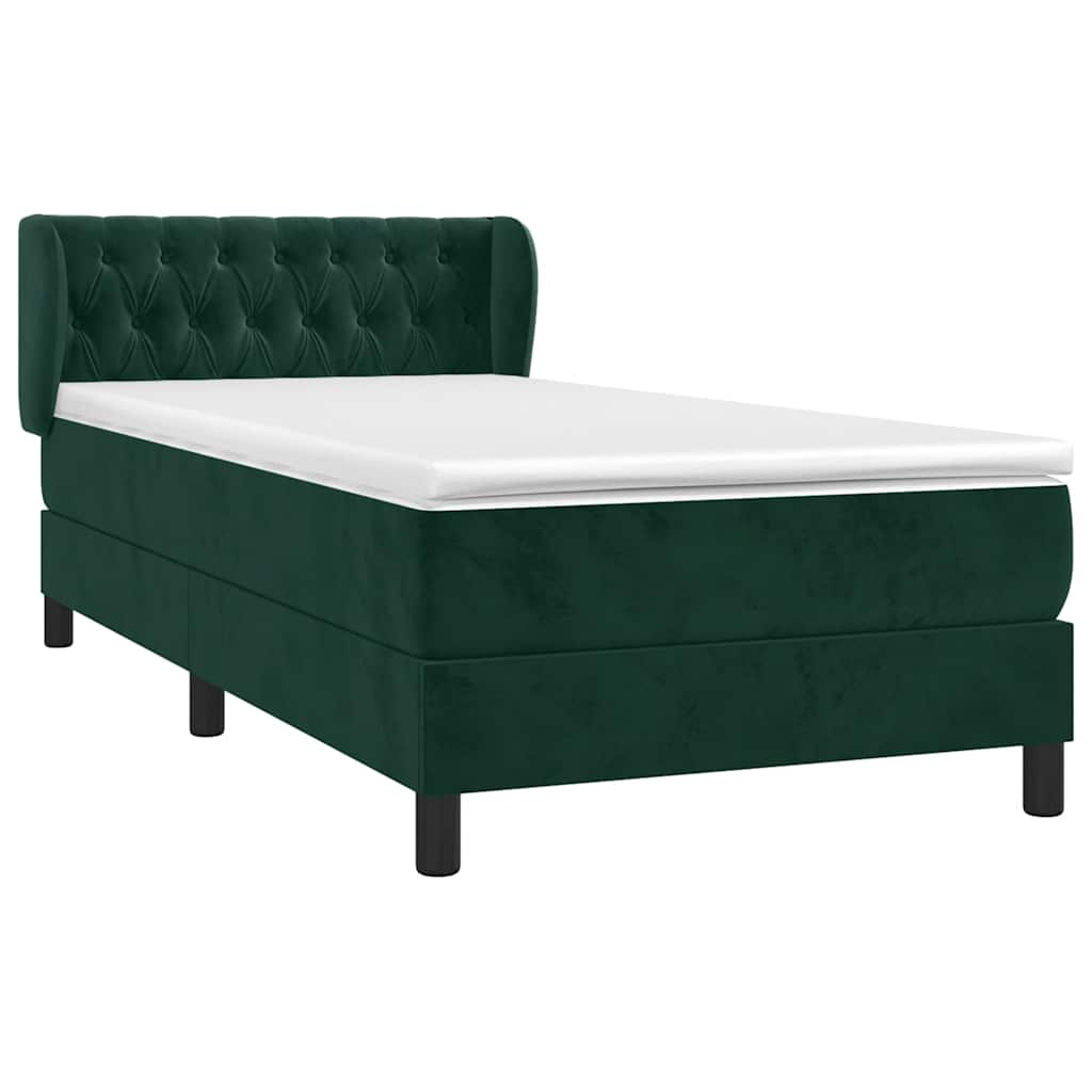 vidaXL Κρεβάτι Boxspring με Στρώμα Σκούρο Πράσινο 90x200 εκ. Βελούδινο