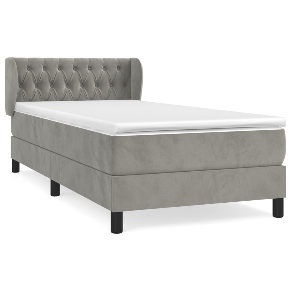 vidaXL Κρεβάτι Boxspring με Στρώμα Ανοιχτό Γκρι 100x200 εκ. Βελούδινο