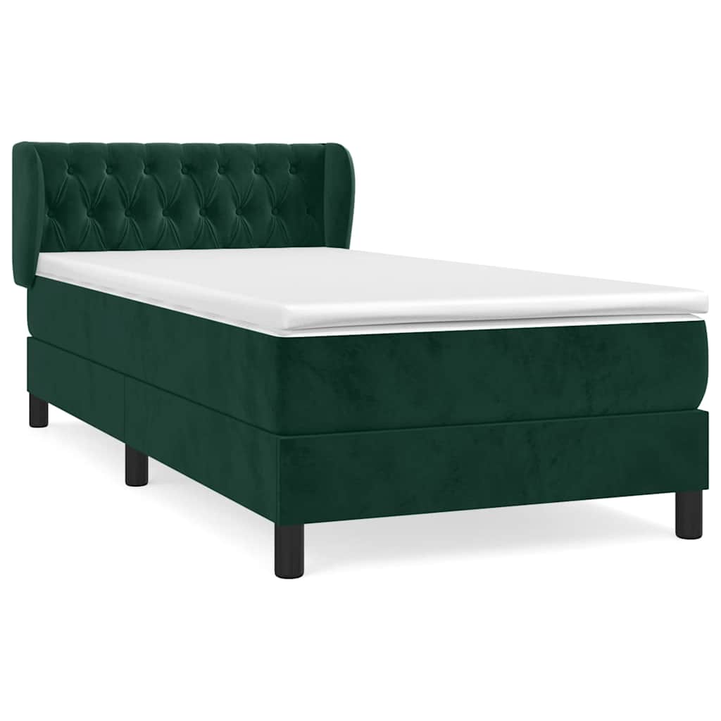 vidaXL Κρεβάτι Boxspring με Στρώμα Σκούρο Πράσινο 100x200εκ. Βελούδινο