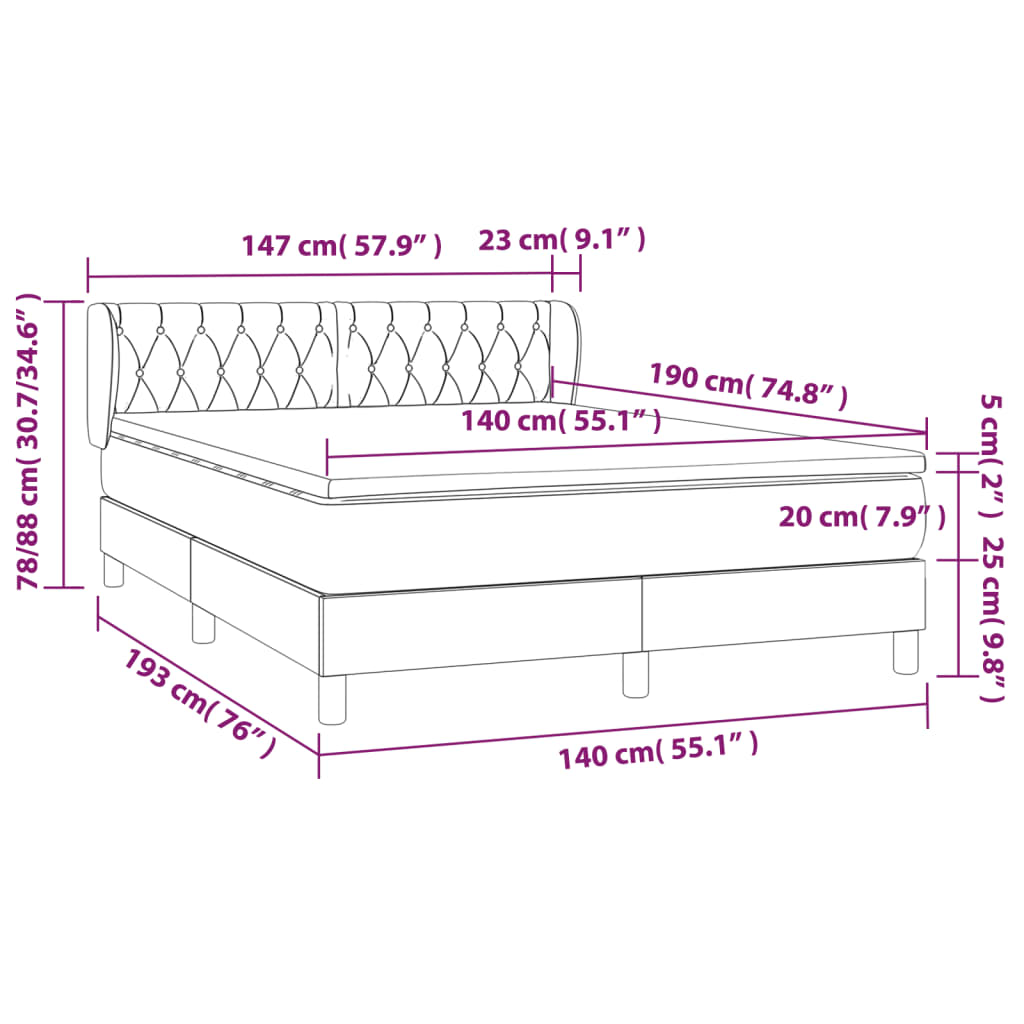 vidaXL Κρεβάτι Boxspring με Στρώμα Σκούρο Μπλε 140x190 εκ. Βελούδινο