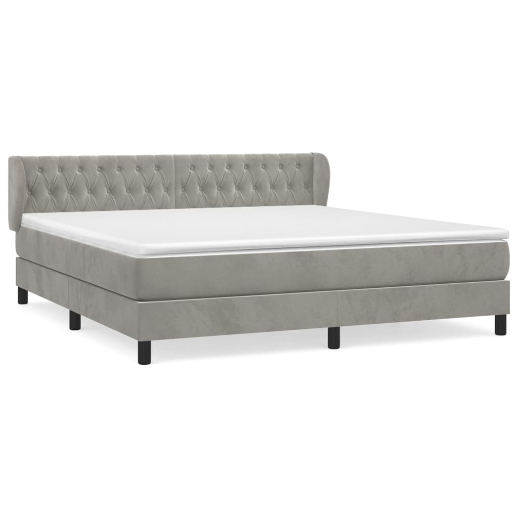 vidaXL Κρεβάτι Boxspring με Στρώμα Ανοιχτό Γκρι 180x200 εκ. Βελούδινο