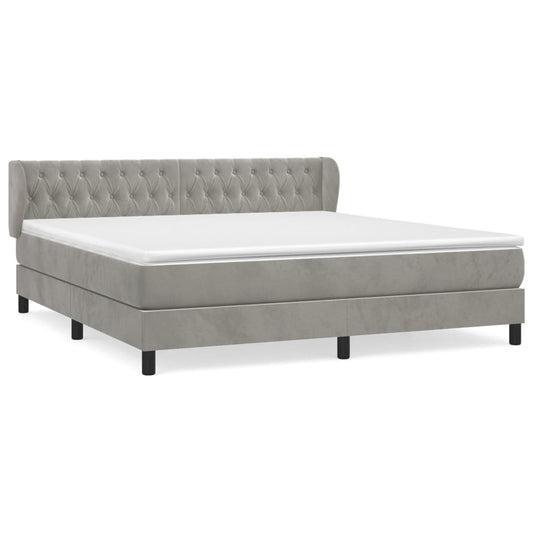 vidaXL Κρεβάτι Boxspring με Στρώμα Ανοιχτό Γκρι 180x200 εκ. Βελούδινο