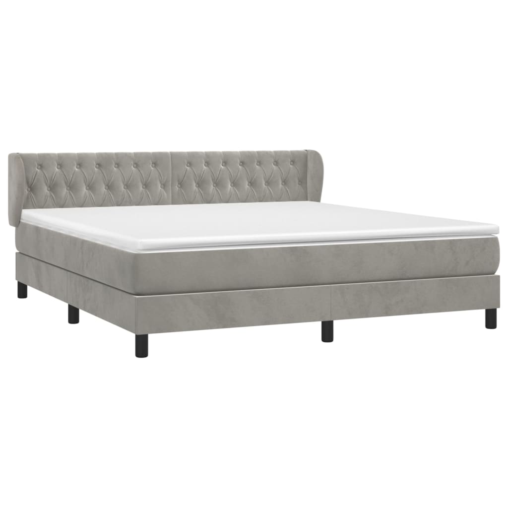 vidaXL Κρεβάτι Boxspring με Στρώμα Ανοιχτό Γκρι 180x200 εκ. Βελούδινο