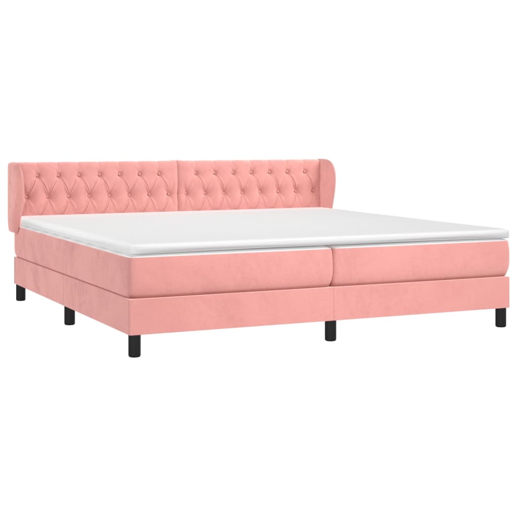vidaXL Κρεβάτι Boxspring με Στρώμα Ροζ 200x200 εκ. Βελούδινο