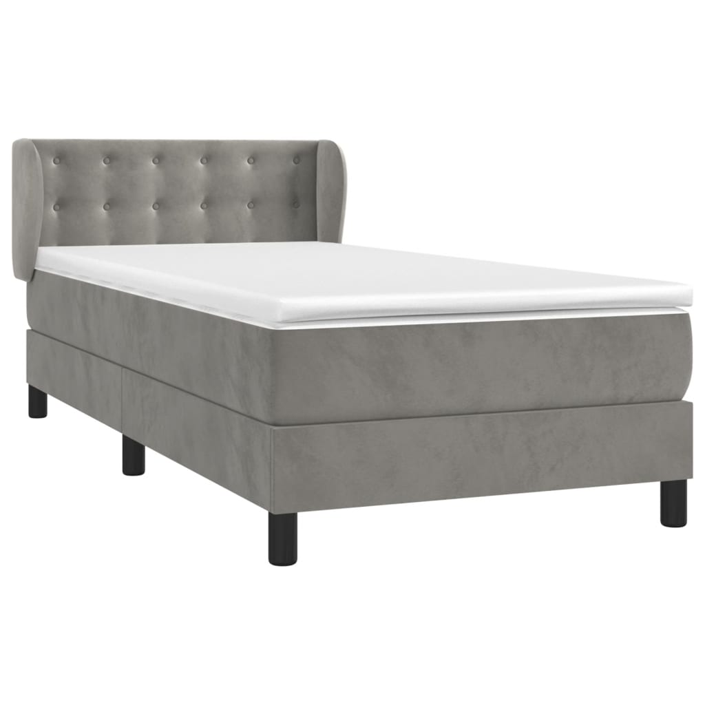 vidaXL Κρεβάτι Boxspring με Στρώμα Ανοιχτό Γκρι 90x190 εκ. Βελούδινο