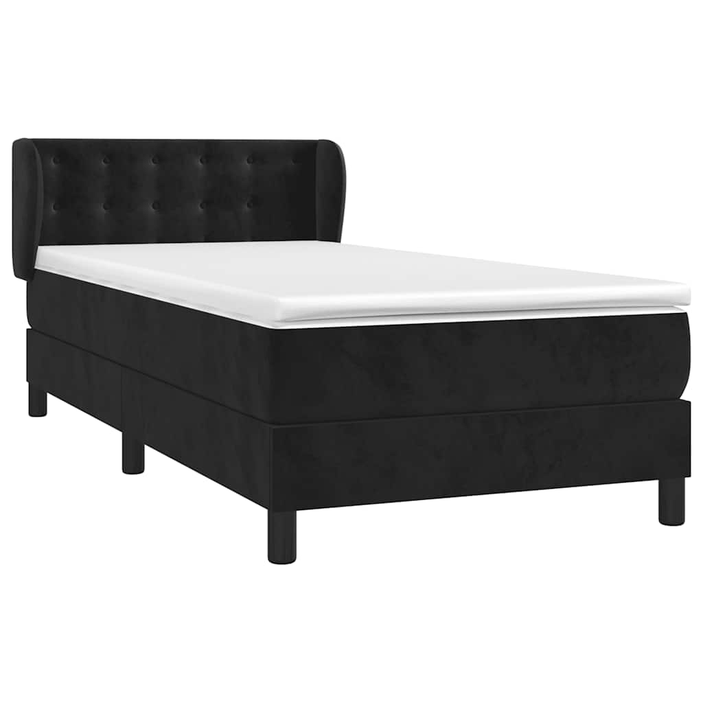vidaXL Κρεβάτι Boxspring με Στρώμα Μαύρο 90x200 εκ. Βελούδινο