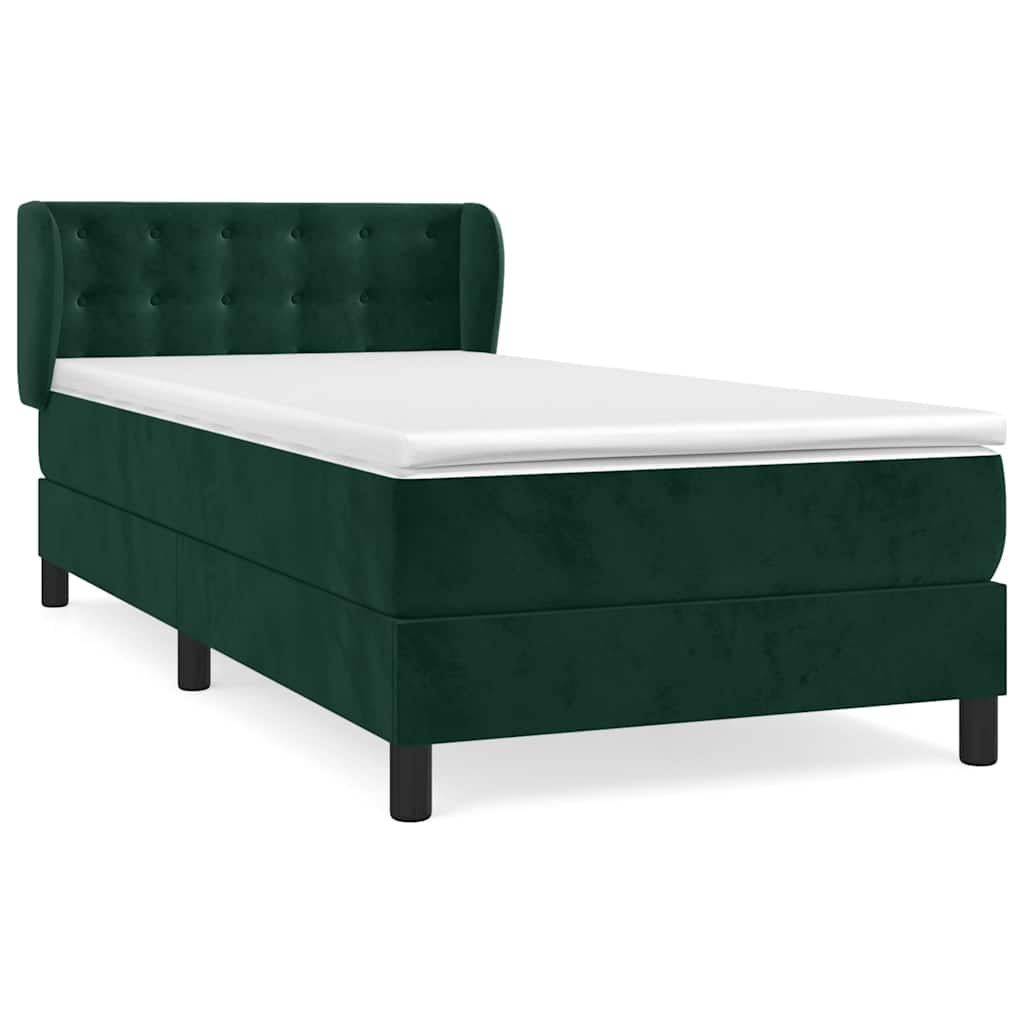 vidaXL Κρεβάτι Boxspring με Στρώμα Σκούρο Πράσινο 90x200 εκ. Βελούδινο