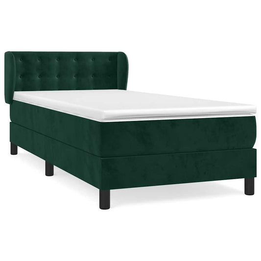 vidaXL Κρεβάτι Boxspring με Στρώμα Σκούρο Πράσινο 90x200 εκ. Βελούδινο