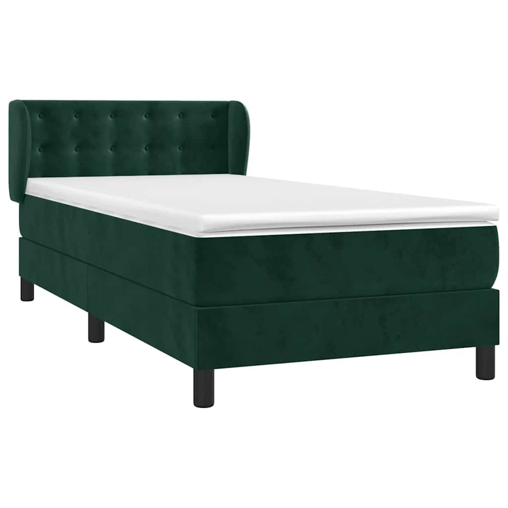 vidaXL Κρεβάτι Boxspring με Στρώμα Σκούρο Πράσινο 90x200 εκ. Βελούδινο