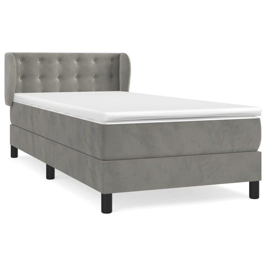 vidaXL Κρεβάτι Boxspring με Στρώμα Ανοιχτό Γκρι 100x200 εκ. Βελούδινο