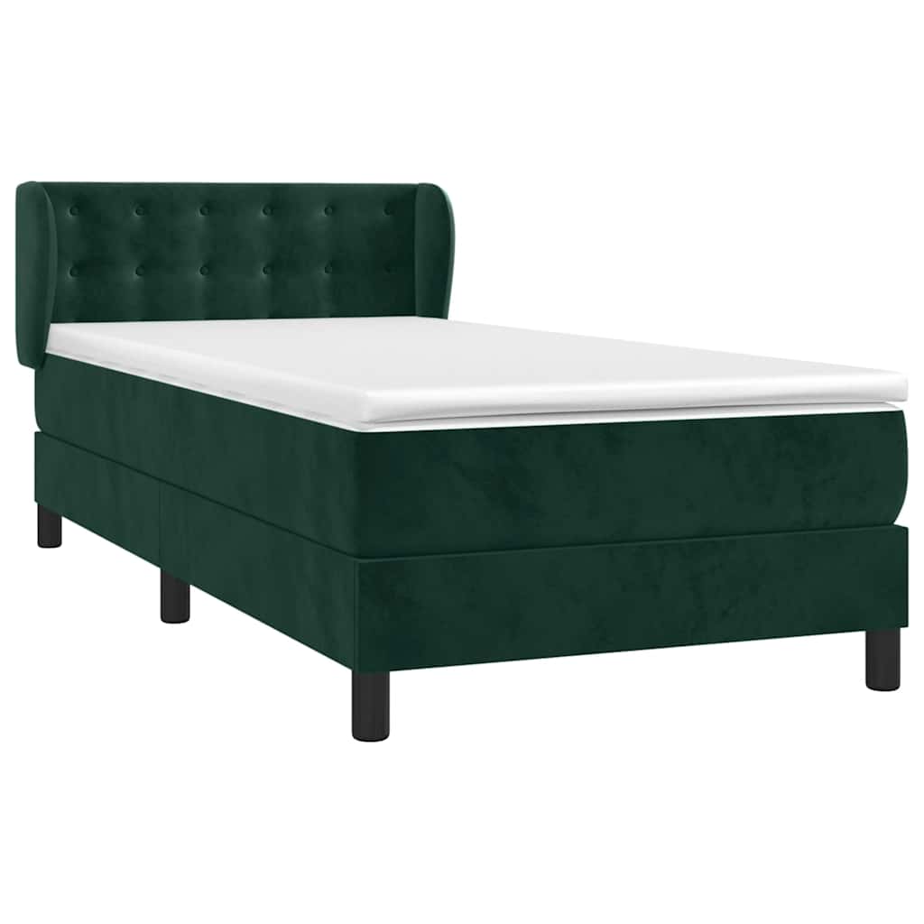 vidaXL Κρεβάτι Boxspring με Στρώμα Σκούρο Πράσινο 100x200εκ. Βελούδινο