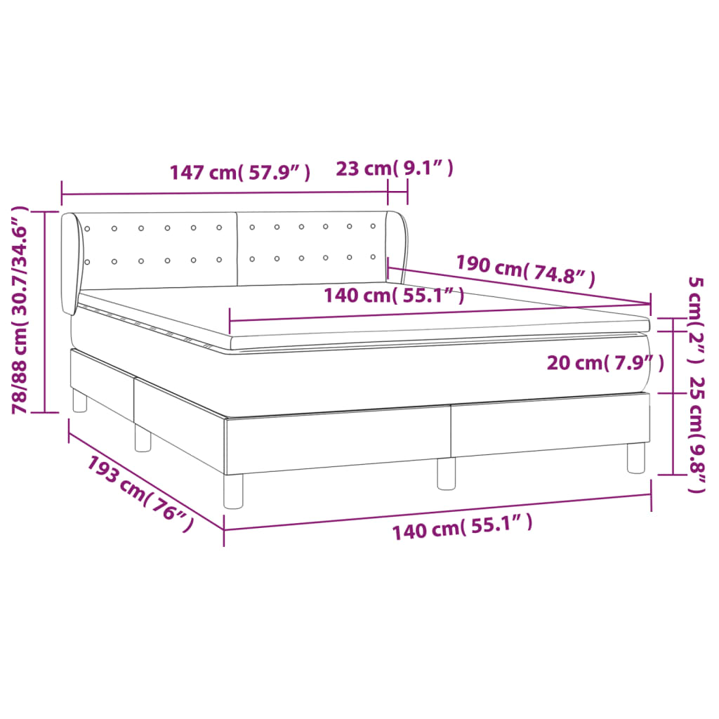 vidaXL Κρεβάτι Boxspring με Στρώμα Σκούρο Γκρι 140x190 εκ. Βελούδινο