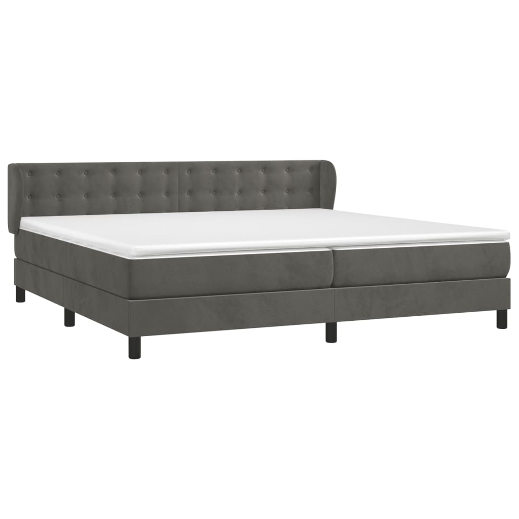 vidaXL Κρεβάτι Boxspring με Στρώμα Σκούρο Γκρι 200x200 εκ. Βελούδινο