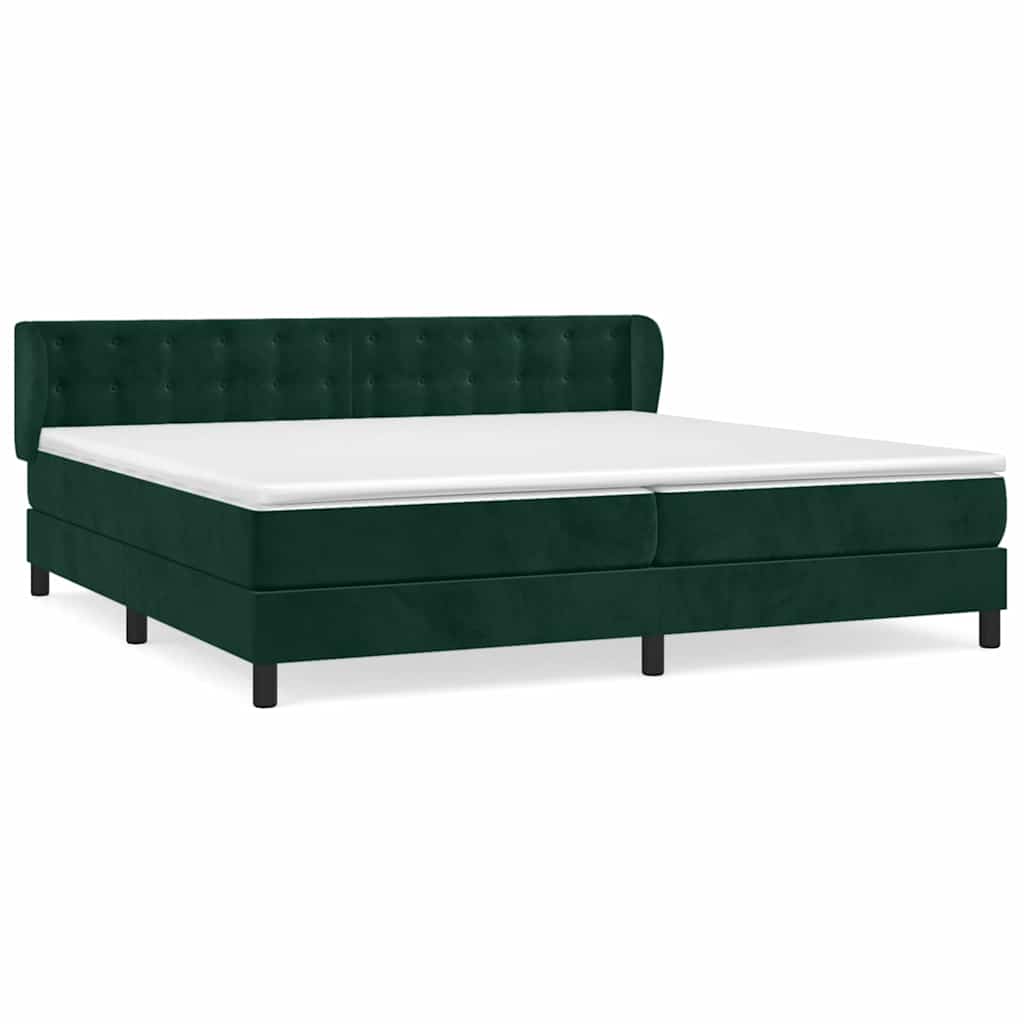 vidaXL Κρεβάτι Boxspring με Στρώμα Σκούρο Πράσινο 200x200εκ. Βελούδινο