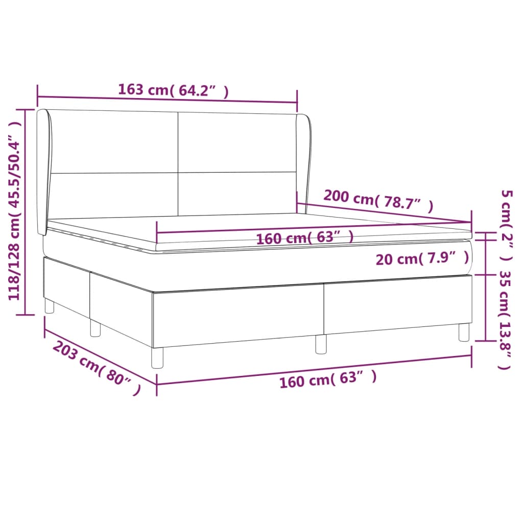 vidaXL Κρεβάτι Boxspring με Στρώμα Μπλε 160x200 εκ. Υφασμάτινο