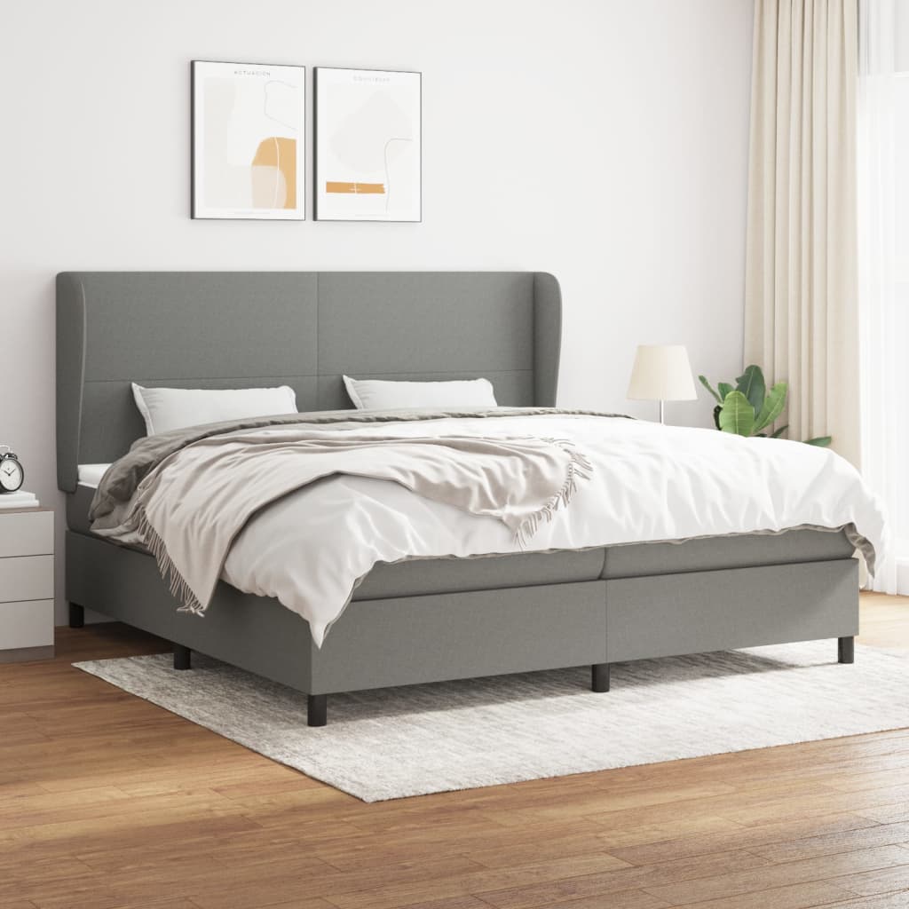 vidaXL Κρεβάτι Boxspring με Στρώμα Σκούρο Γκρι 200x200 εκ. Υφασμάτινο