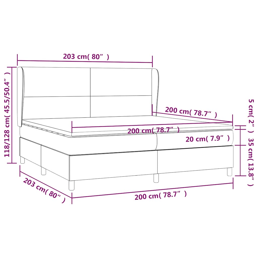 vidaXL Κρεβάτι Boxspring με Στρώμα Μαύρο 200x200 εκ. Υφασμάτινο