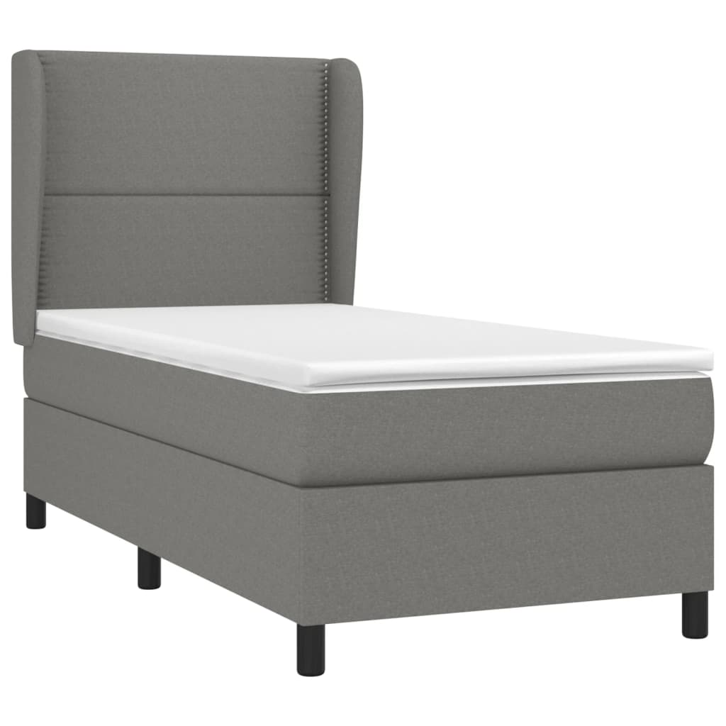 vidaXL Κρεβάτι Boxspring με Στρώμα Σκούρο Γκρι 90x190 εκ. Υφασμάτινο